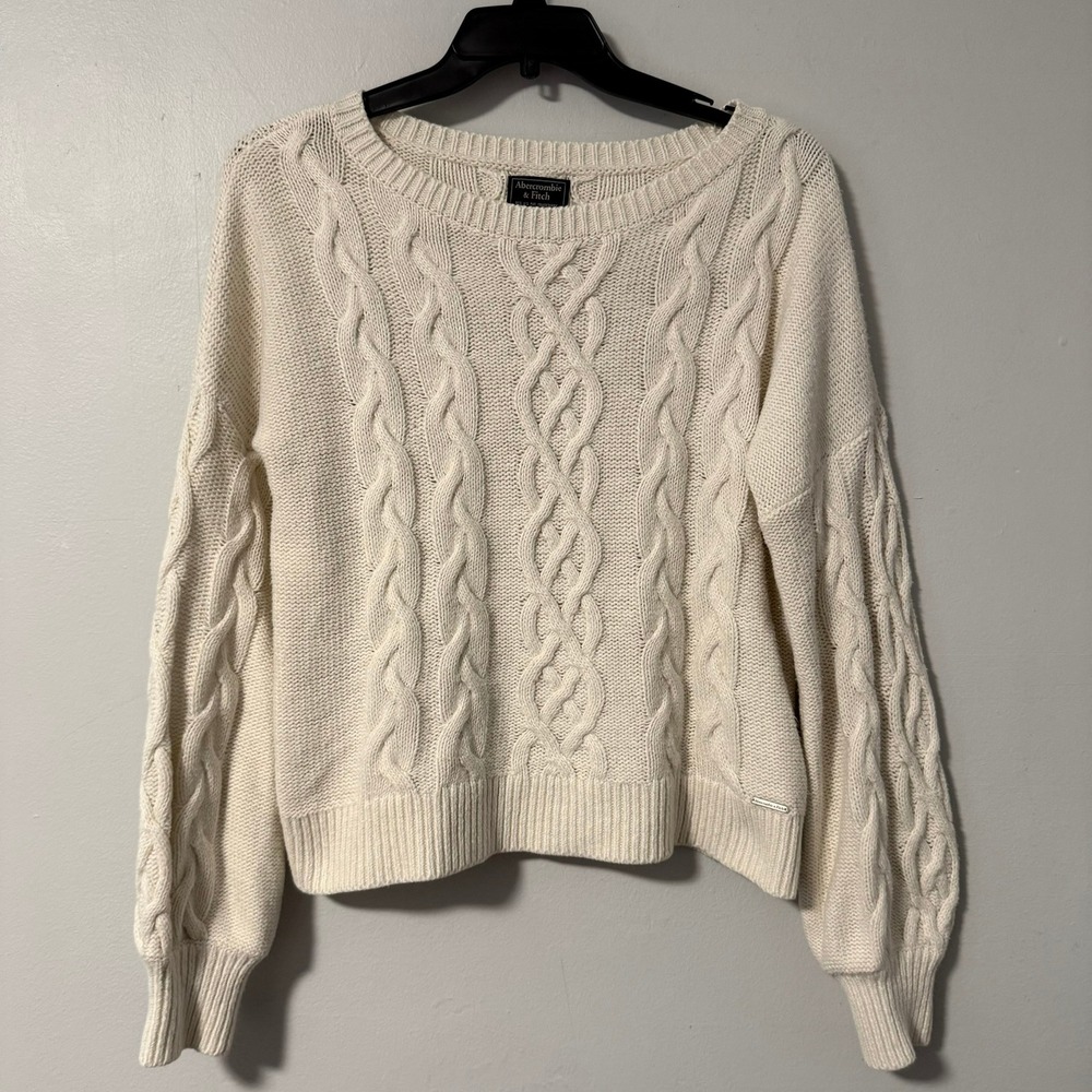 Abercrombie & Fitch Cream Cable Knit Sweater Womens Large Braided Pullover